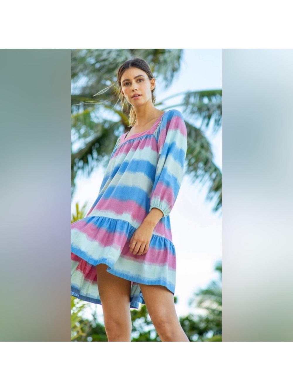 Outerknown Multicolor Miro Cotton Swing Babydoll Dress size M Pink Blue NEW